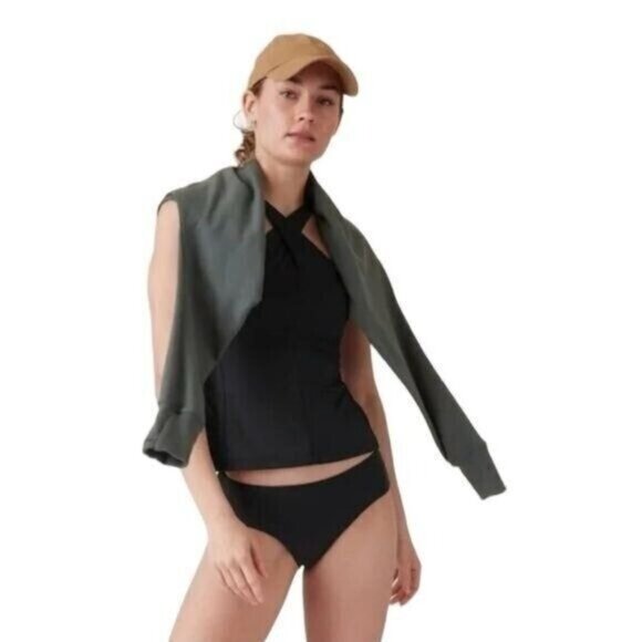 Athleta Crossed Tankini Swim Top Tank Black UPF 50+ Beach Vacation - Picture 2 of 9